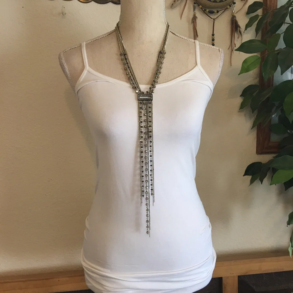 Multi tone chain tie style fringe sparkle necklace
